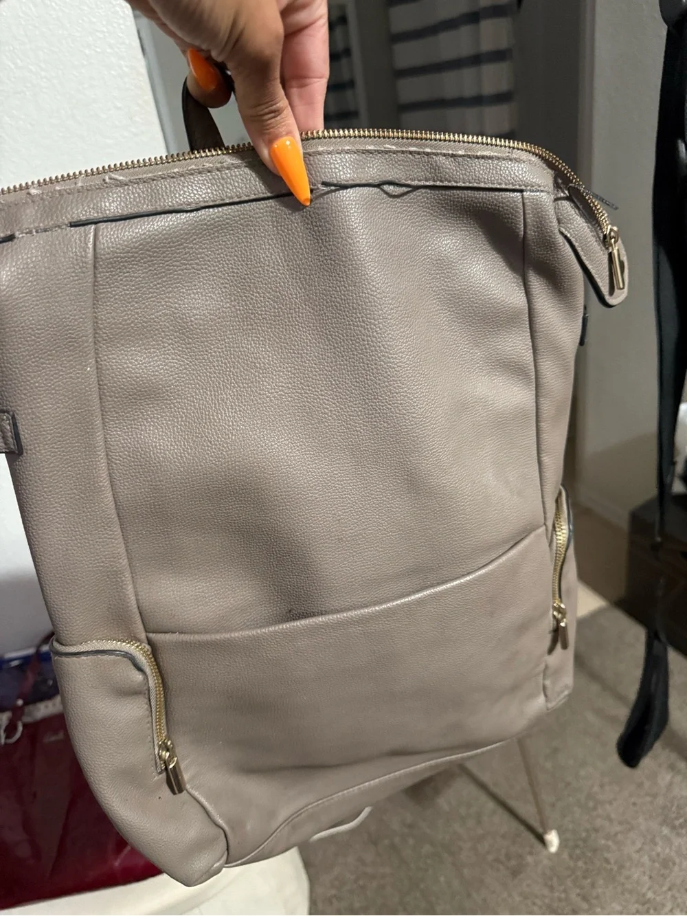 Target Taupe Leather Backpack Tote with Gold Hardware